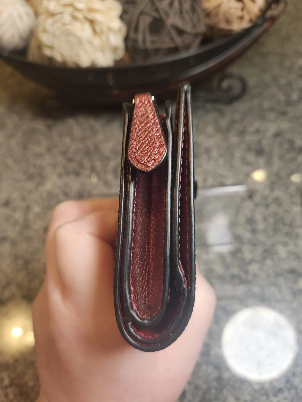 Coach Crossgrain Leather Medium Corner Zip Wallet in Metallic Wine